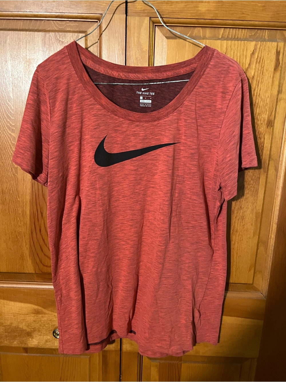 Nike Red Heather Dri-FIT Tee with Black Swoosh Accent